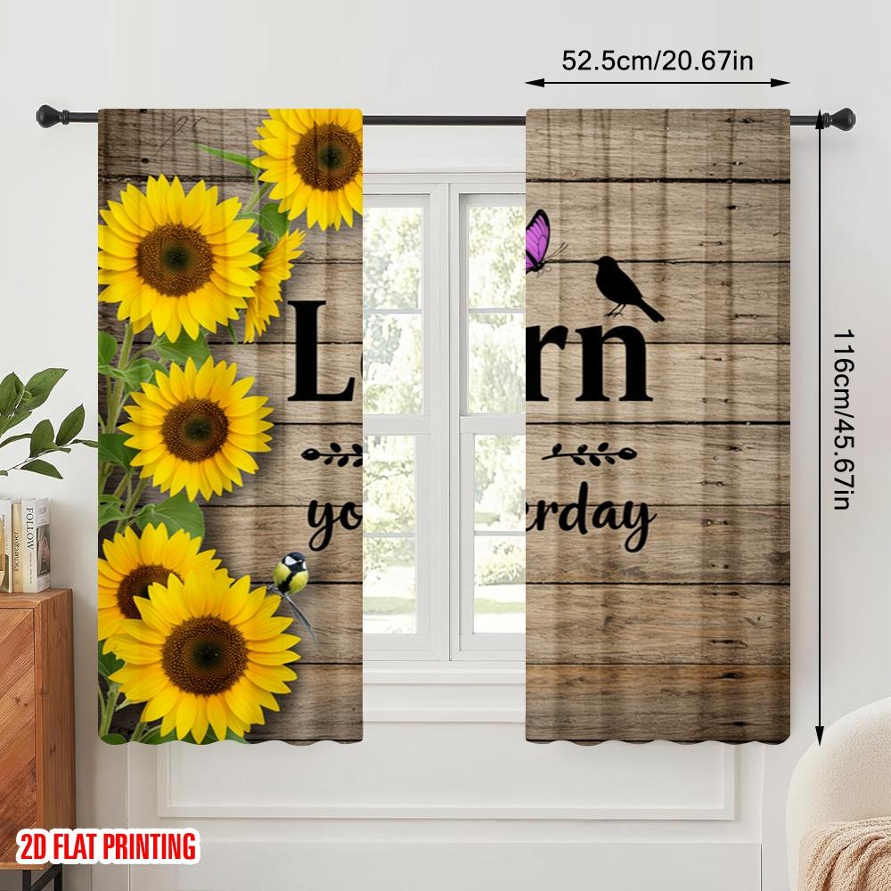 2pcs 2D Flat Printing Window Treatment Curtains Learn From Yesterday Sunflowers Polyester Fabric Without Electricity Holiday