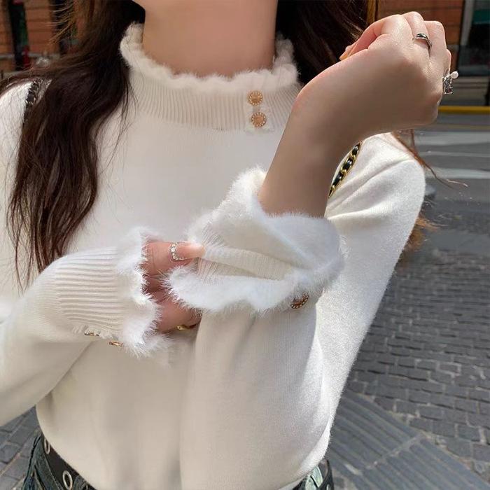 Женский флисовый свитер утолщенный цельный флисовый внутренний слой нижняя часть рубашки с воротником-полуворотом пуловер стильный вязаный теплый топ One size 3114₽