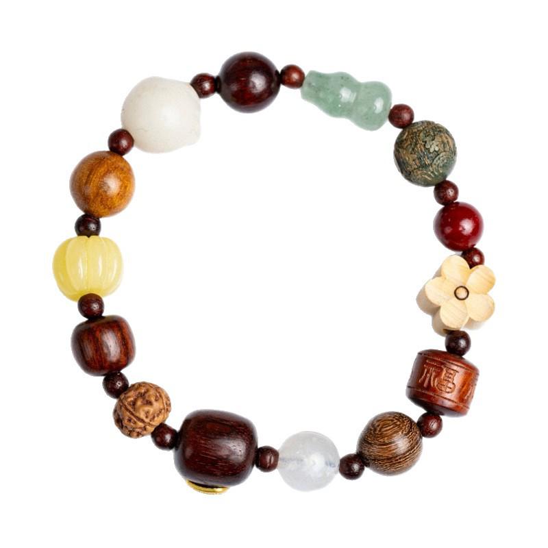 Multicolored Chalcedony Gourd Bracelet with Eighteen Handmade Prayer Beads and Five Sutras