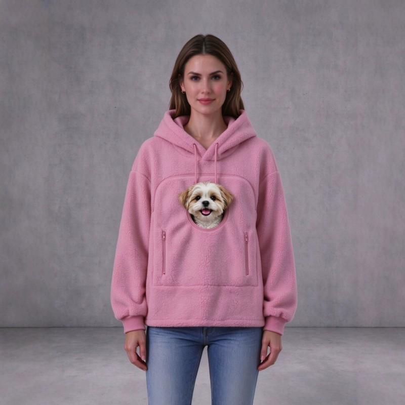 Double-sided Fleece Hooded Sweatshirt Loose Teddy Warm Pullover With Zipper Pockets