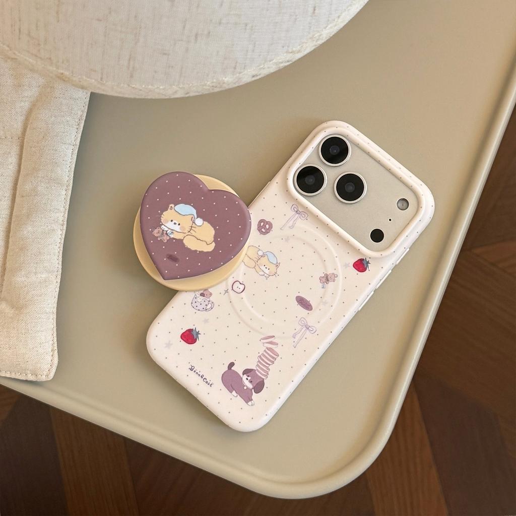 ins cream cat and dog bracket for iphone17pro max mobile phone case apple 16 film soft 13 magnetic suction 17