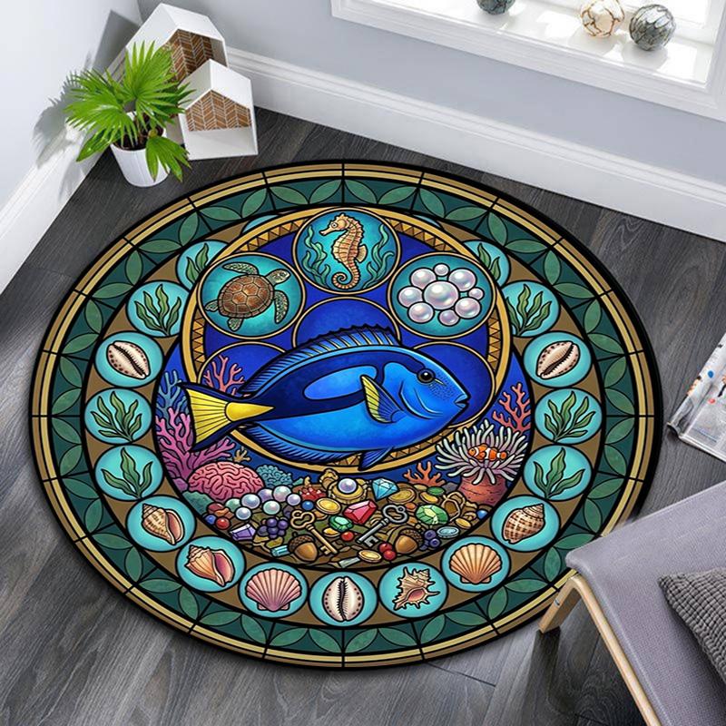 Oceanic Glass Round Area Rug Under Office Chairs Bedroom Living Room Home Decor