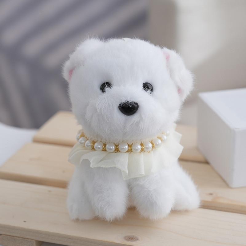 Adorable White Bichon Frise Plush Dog Toy With Cute Gray Pearl Puppy Design
