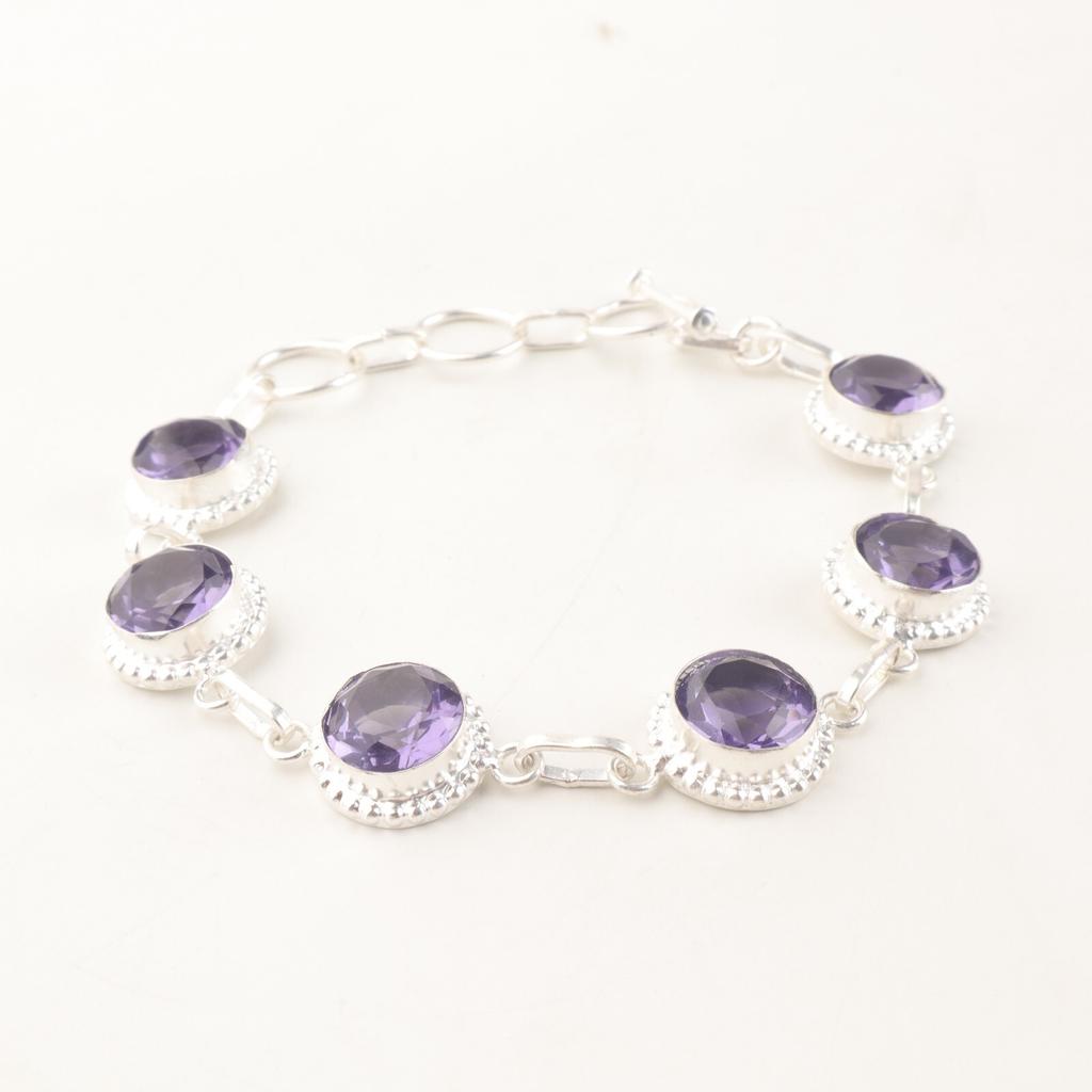 Iolite Gemstone 925Sterling Silver Women's Jewelry Bracelet 9" Mother's Day Gift RB-9-7