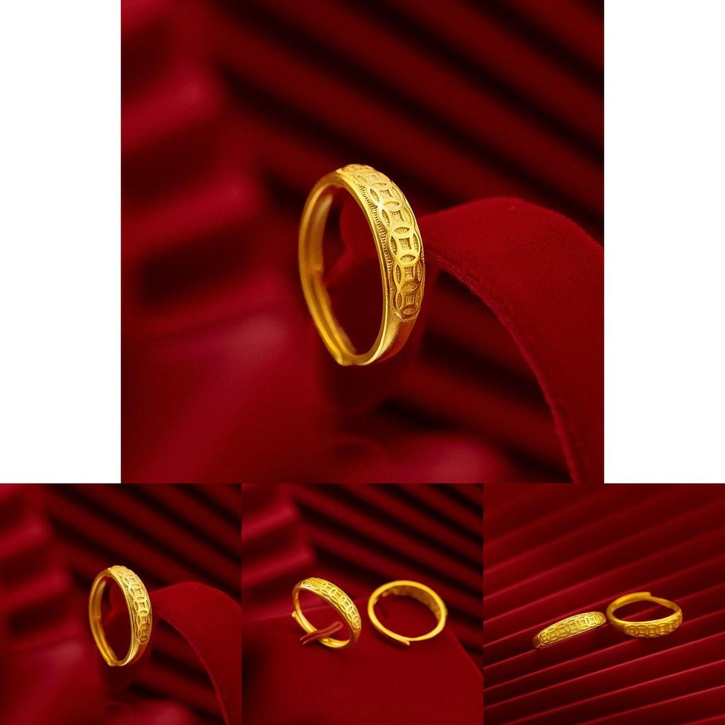 Stylish Adjustable Open Ring For Women Gold Plated Brass Coin Ring Jewelry