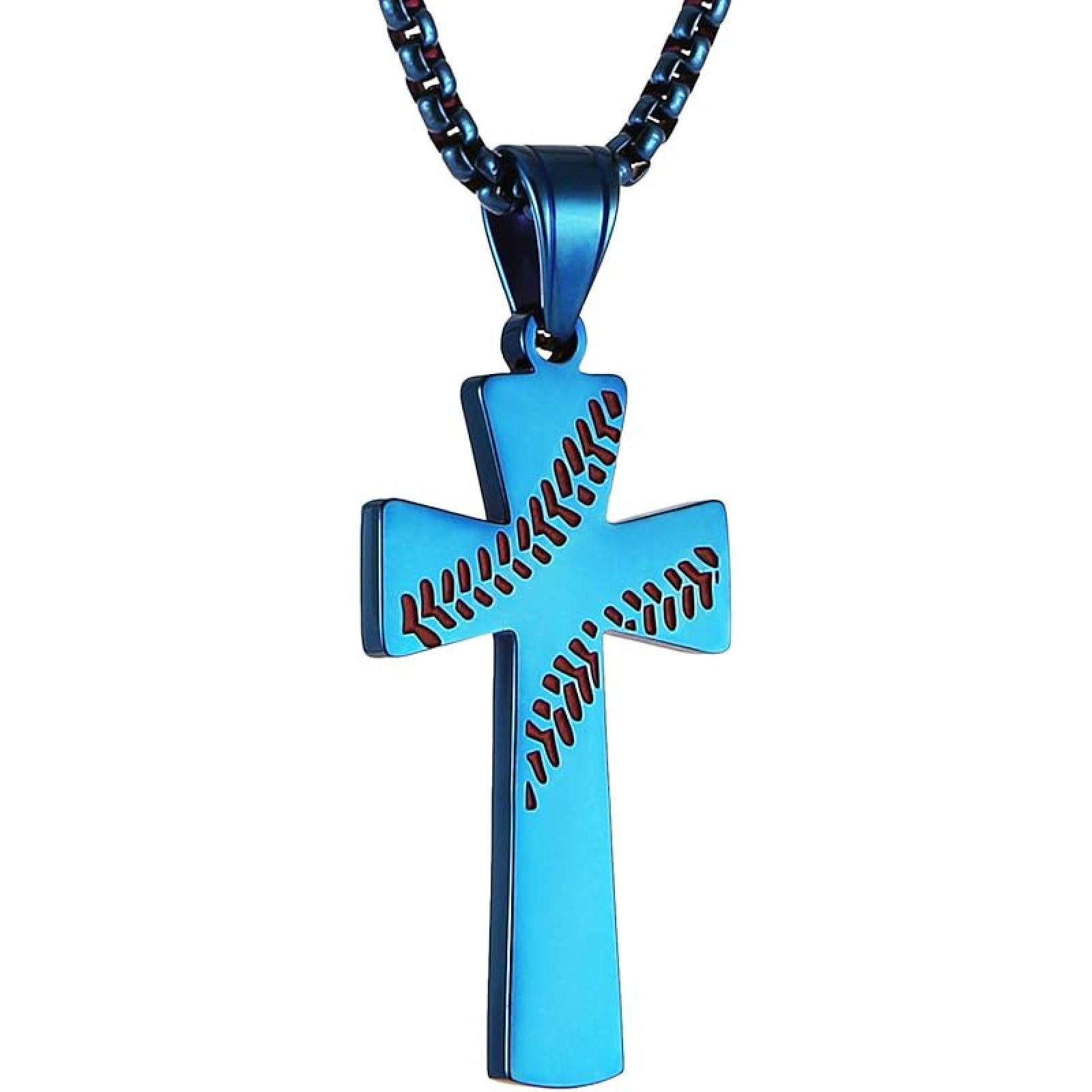 HZMAN Baseball Cross Pendant, I CAN DO ALL THINGS STRENGTH Bible Verse Stainless Steel Necklace