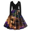 Women's Casual Fashion V Neck Long Sleeve Printed Vintage Long Dress