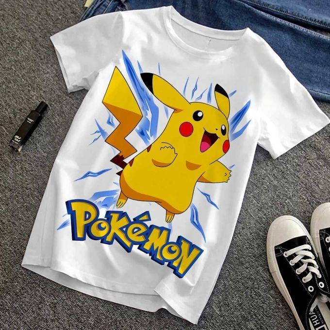 

Summer 2026 Pokemon Pikachu 100000 Volts Themed 100 Pure Cotton Printed Loose Tshirt for Unisex and Women Parentchild Top S