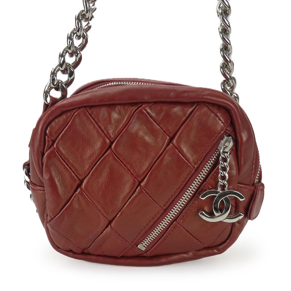 Used CHANEL Shoulder Bag Quilting COCO Mark Lambskin Bordeaux Chain Handbag