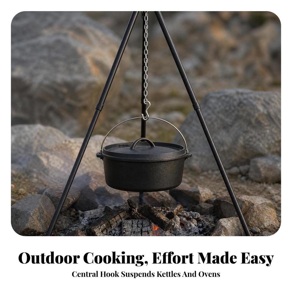 Campfire Cooking Tripod Height-Adjustable Stand with Chain
