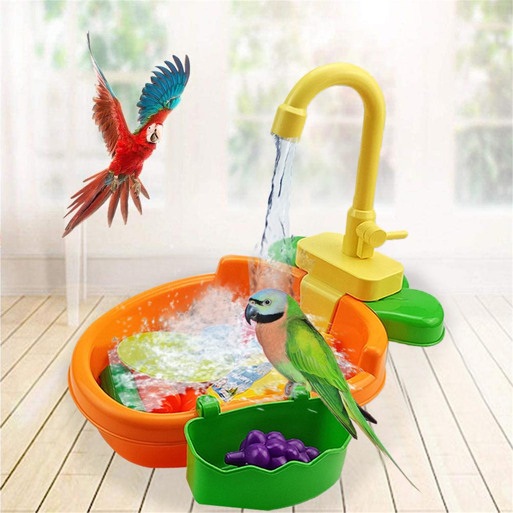 Bird Bath Tub Parrot Automatic Bathtub with Faucet Bird Shower Bathing Tub Bird Feeder Bowl Parrot Automatic Bathtub Pool Supply