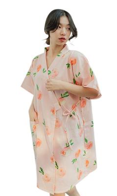 Euyqs Cotton Double Open Long for Hospital and Postpartum Use Women's Pajamas, Gauze, Front, Length, Use, Care, (Pink, Medium)