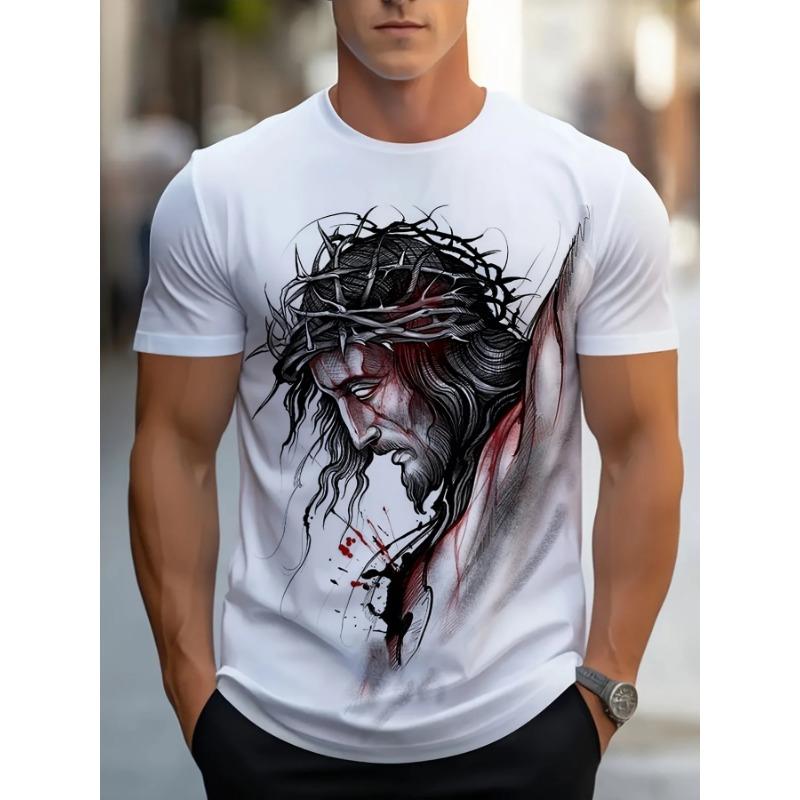 Vintage Jesus Graphic T Shirts Fashion T-Shirt Casual Short Sleeve Tops Christ Jesus T Shirt Man Crew Neck Pullover Men T-Shirt