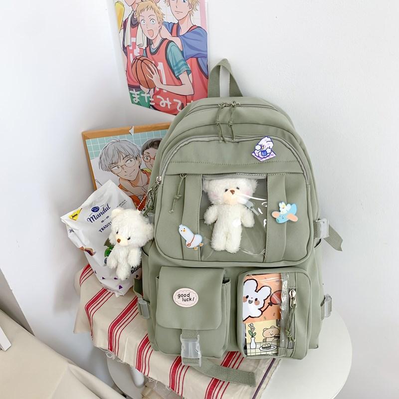 Schoolbagins style large capacity high school backpack for women, Korean version Harajuku ulzzang cartoon backpack, elementary school backpack