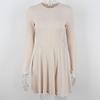 Women's Solid Long Sleeve Slim Mini Dresses Autumn New O-neck Hollow Out Pleated A-line Dress Ladies Sexy Vestidos