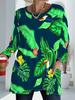 Women's Plus Size Pocket Rainforest Print Loose Long Sleeve T-Shirt