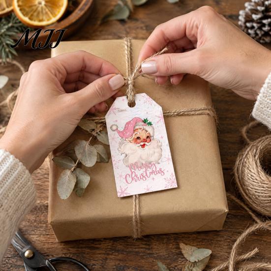 Small Paper Labels 50 Pcs Christmas Gift Tags, Merry Thick with Tree Ornaments Jute Rope for Holiday Wrapping, DIY Crafts, New Year Party Favors