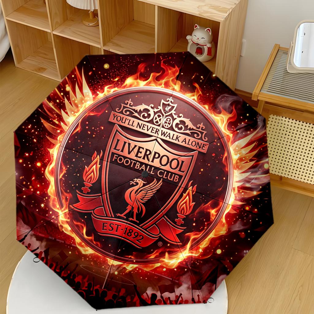 Liverpool Football Club Compact Travel Automatic Umbrella With 8Rib Foldable Design Allseason Umbrella For Travel Fashion Lovers