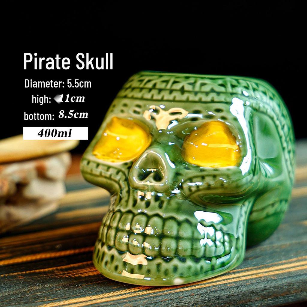 Hawaiian Tiki Zombie Skull Ceramic Cocktail Glass