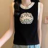 Tank Tops Women 2025 Summer Sleeveless O-Neck Embroidery Black Knitted Tank Tops Camis Women Tops JJ204
