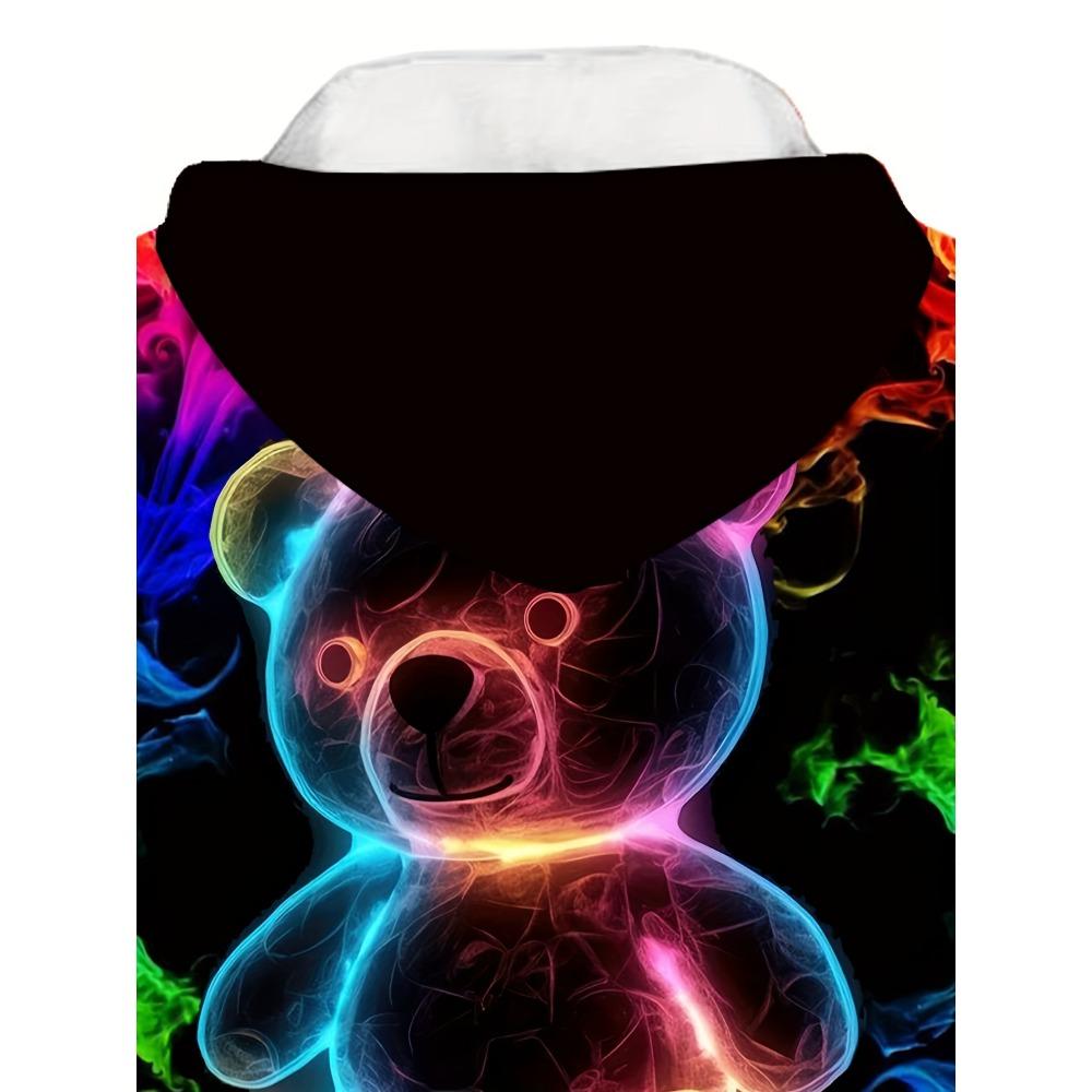 Hanorac cu mânecă lungă la modă pentru fete - imprimeu grafic cu urs și flăcări pline de culoare, îmbrăcăminte ocazională, perfectă pentru școală sau activități în aer liber