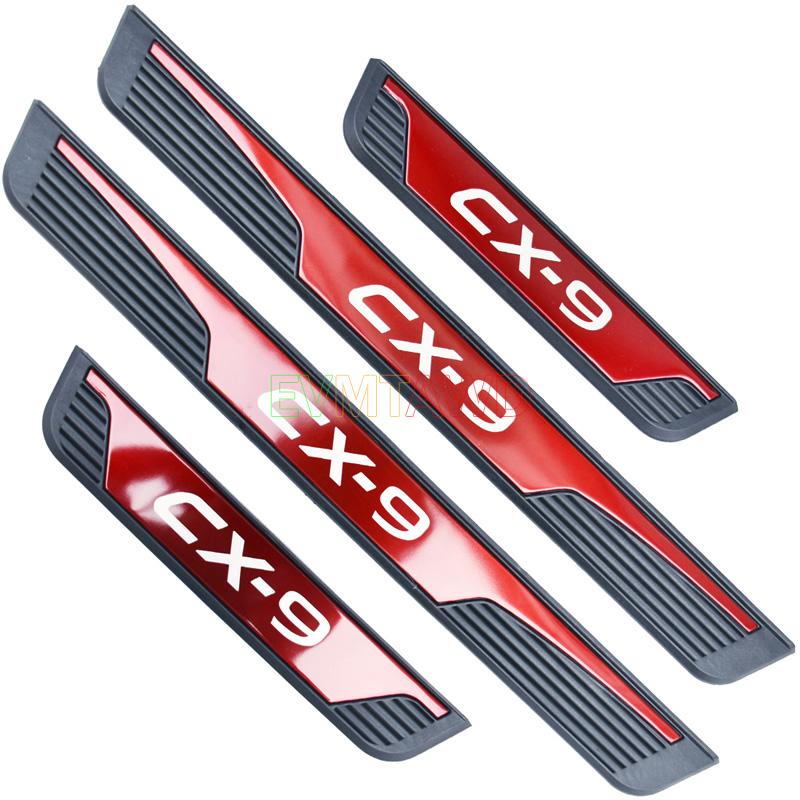 For Mazda CX-9 CX9 Accessory 2017-   Stainless Car Door Sill Scuff Plate Kick Entry Guard Pedal Protector Cover Trim Red CX9