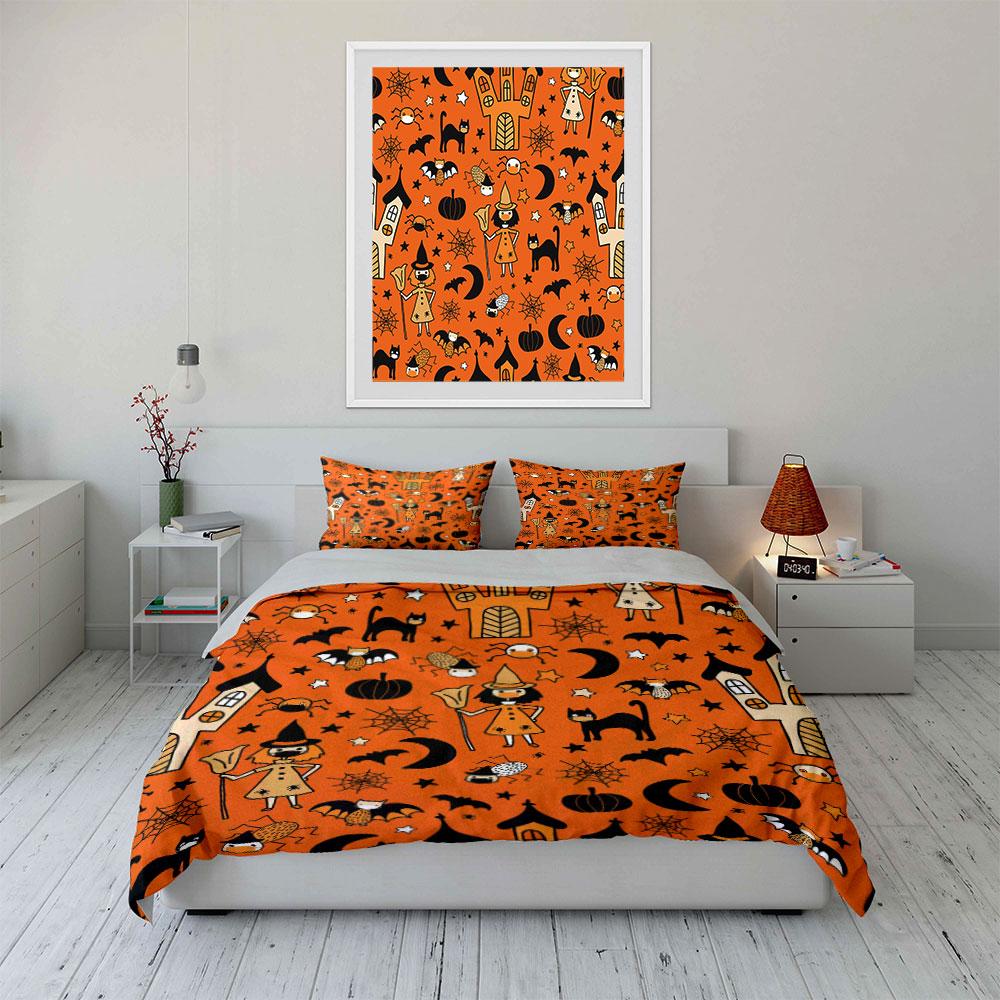 Witches, Bats, Spiders, Pumpkins. Bedding Sets Duvet Cover Sets Duvet Covers Pillowcases(1*Duvet Cover 2*Pillowcases Without Duvet Insert)