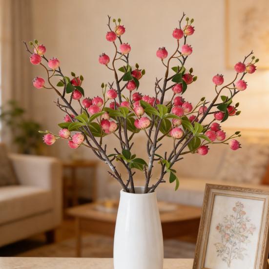 Künstliche Granatapfelbeeren Zweige Falsche Fruchtbeeren Picks mit Blättern für Heim-Blumenarrangements