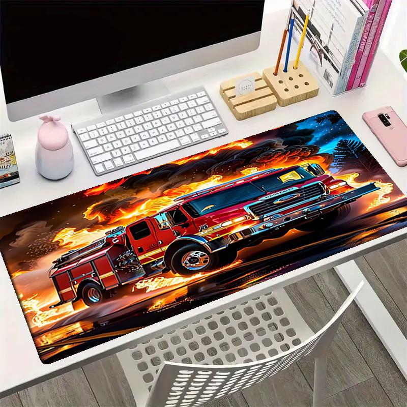 fire truck Theme Mouse Pad, Non Slip Rubber Base, Multifunctional Office & Home Decor, Perfect for Workspace Personalization.