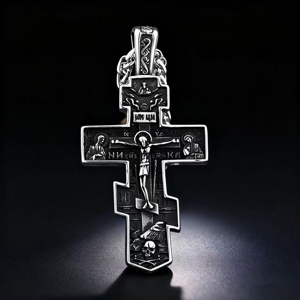 YQ 316L Stainless Steel Orthodox Cross Jesus Pendant Necklace For Men Jewelry Religious Vintage Accessories