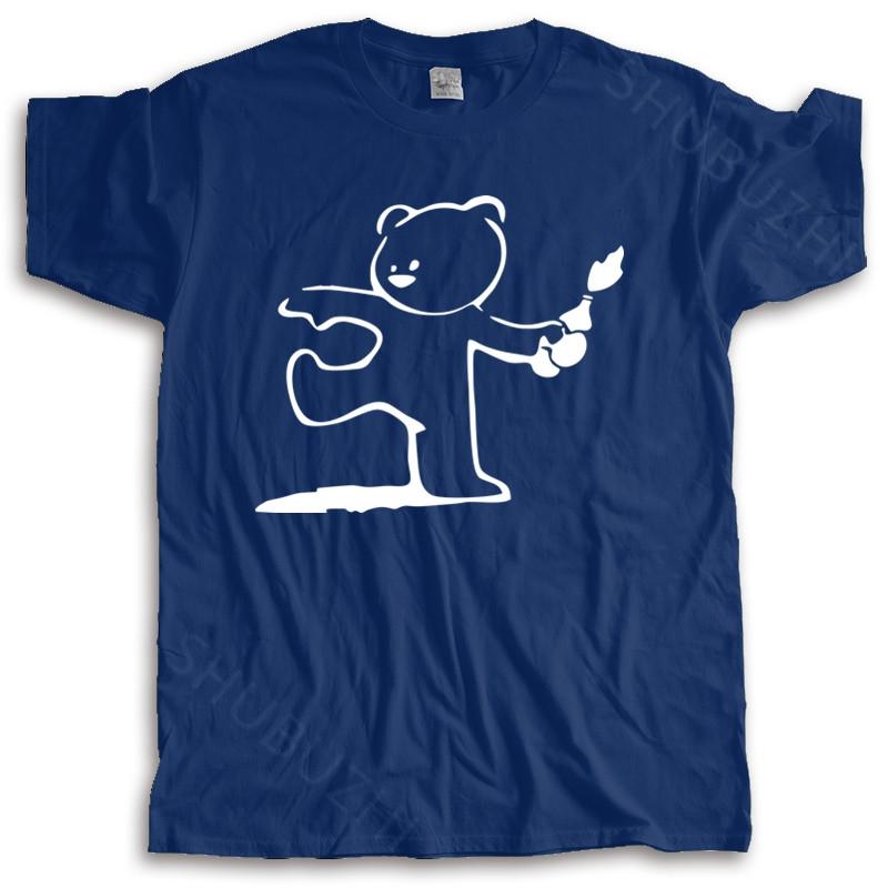 Cotton Tshirt mens summer Tops TEDDYBEAR BANKSY MENS T SHIRT STREET ART GRAFFITI URBAN RETRO HIPSTER summer teeshirt S