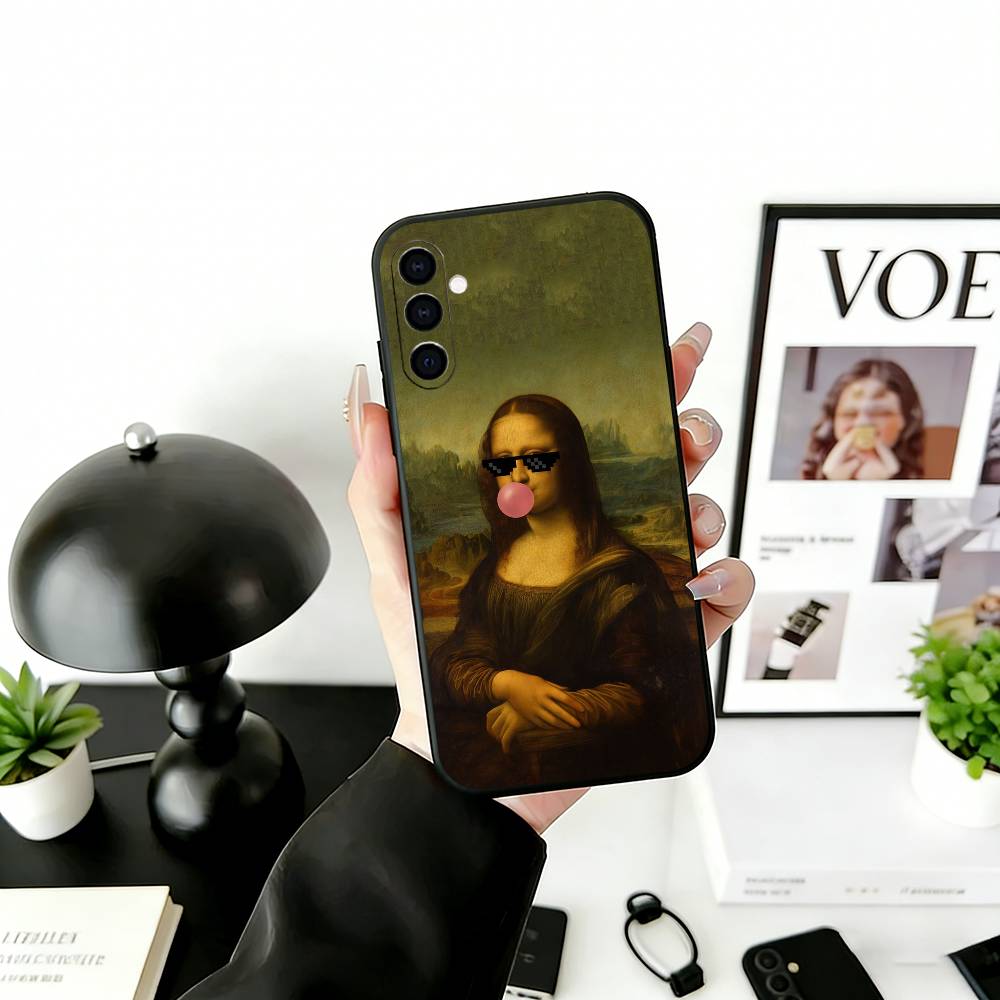 Humorous M-Mona L-Lisa Art Phone Case For Samsung Galaxy A73,A72,A71,A70,A53,A52,A51,Soft Silicone Black Cover