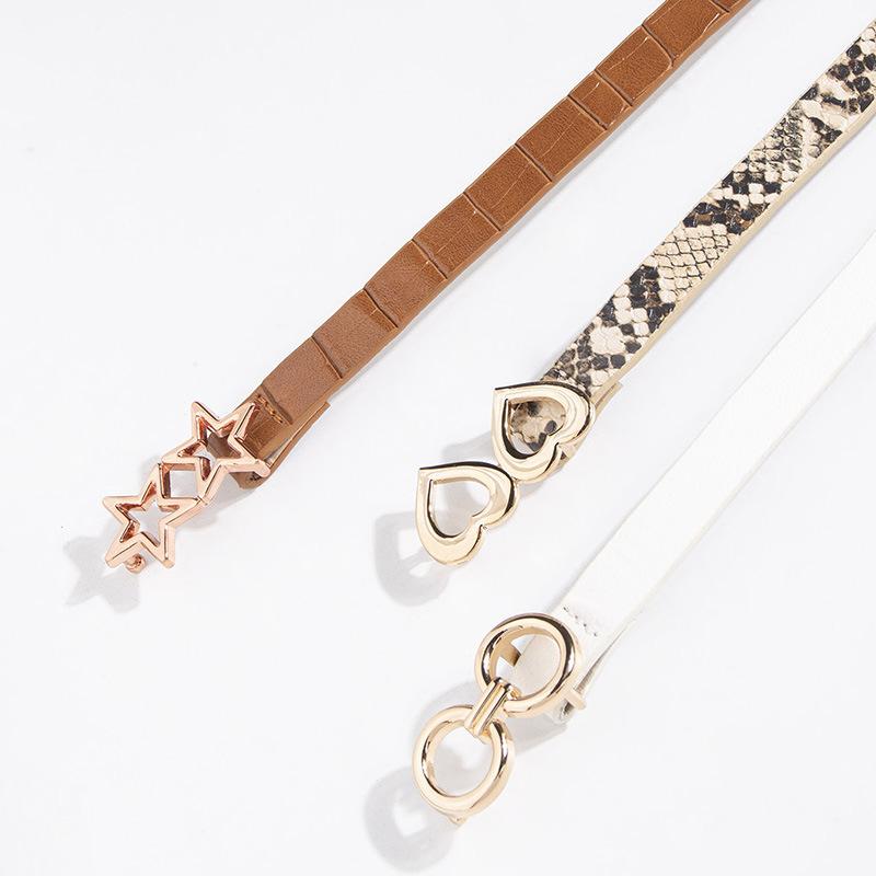 The New Animal-patterned Heart-shaped Circle Five-pointed Star Buckle Thin Waist Belt Set Is A Fashionable and Versatile Match for Women's Skirts