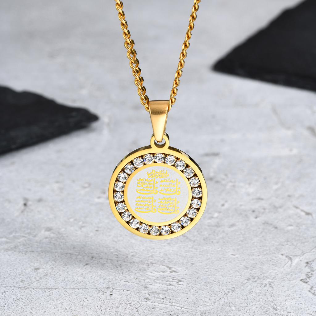 Bible Prayer Zircon Necklace for Men Boys,Stainless Steel Praying Hands Coin Pendant,Luxury Faith Jewelry Gift