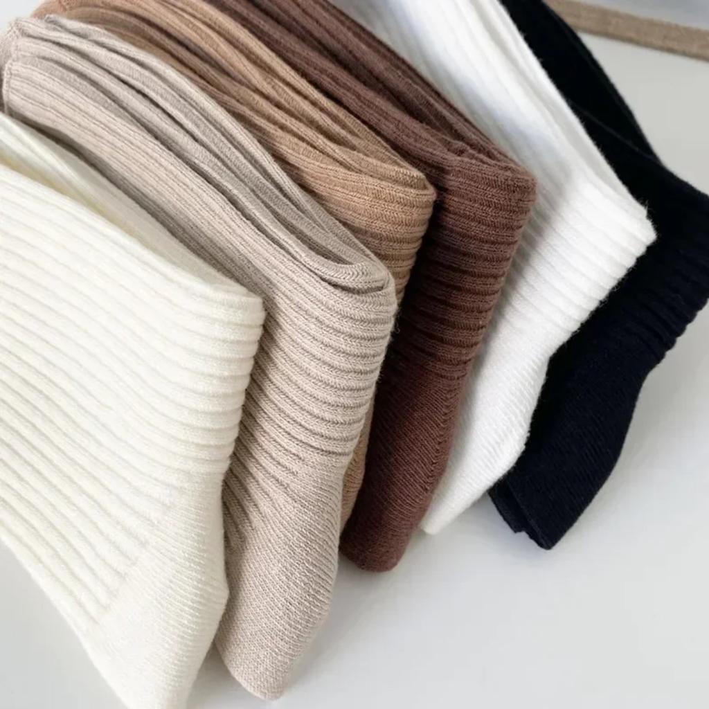 Brown Socks Women Tube Socks Pure Cotton Spring Autumn Ins Minimalist Style Solid Color Striped Stockings All-match Casual Socks