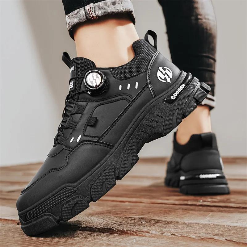 Men's Sneakers Fashion Leather Boots Outdoor Tactical Breathable Boots Hiking Casual Shoes Non-slip Men Ankle Boots