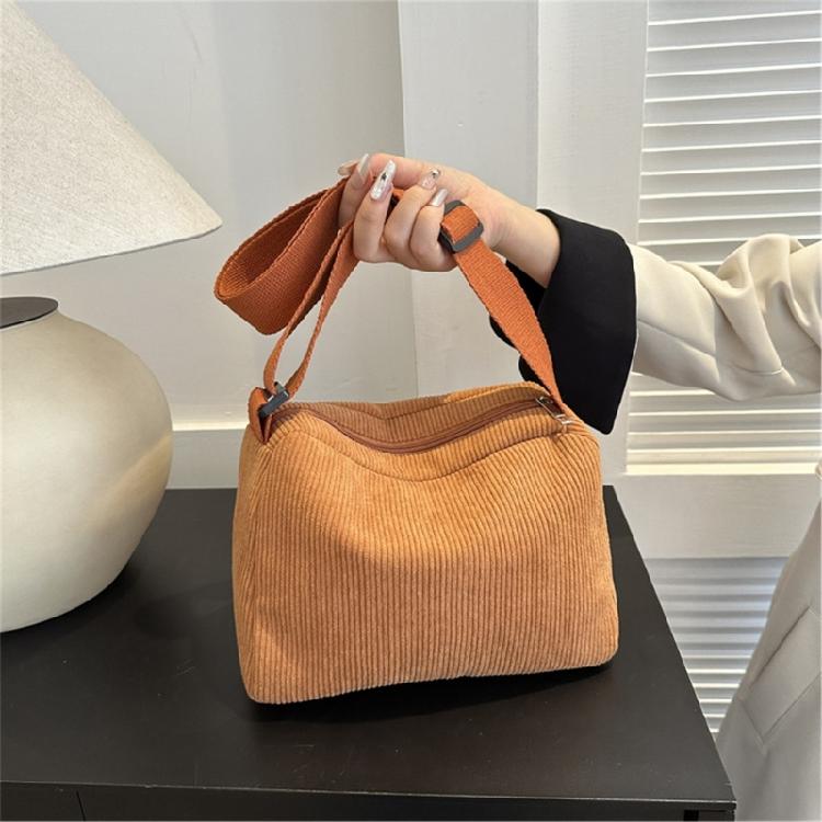 Contemporary Corduroy Sling Bag for Ladies Versatile Shoulder Bags with Zipper