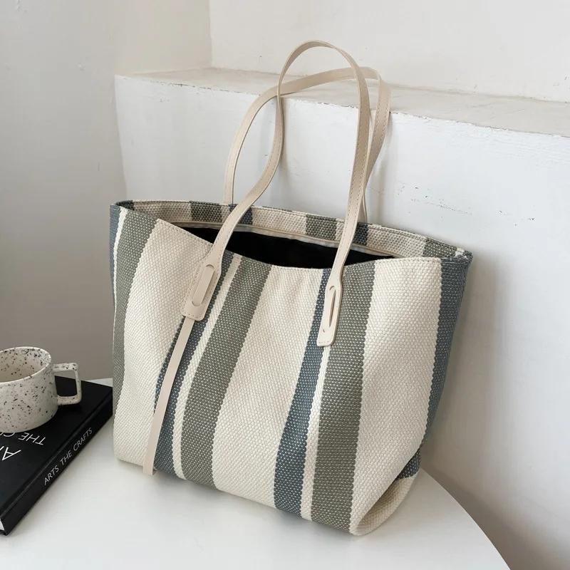 Raffia Summer Bags for Woman  Stripe Designer Shoulder Crossbody Shopper Storage Bag Women Casual Canvas Handbag Tote Bag