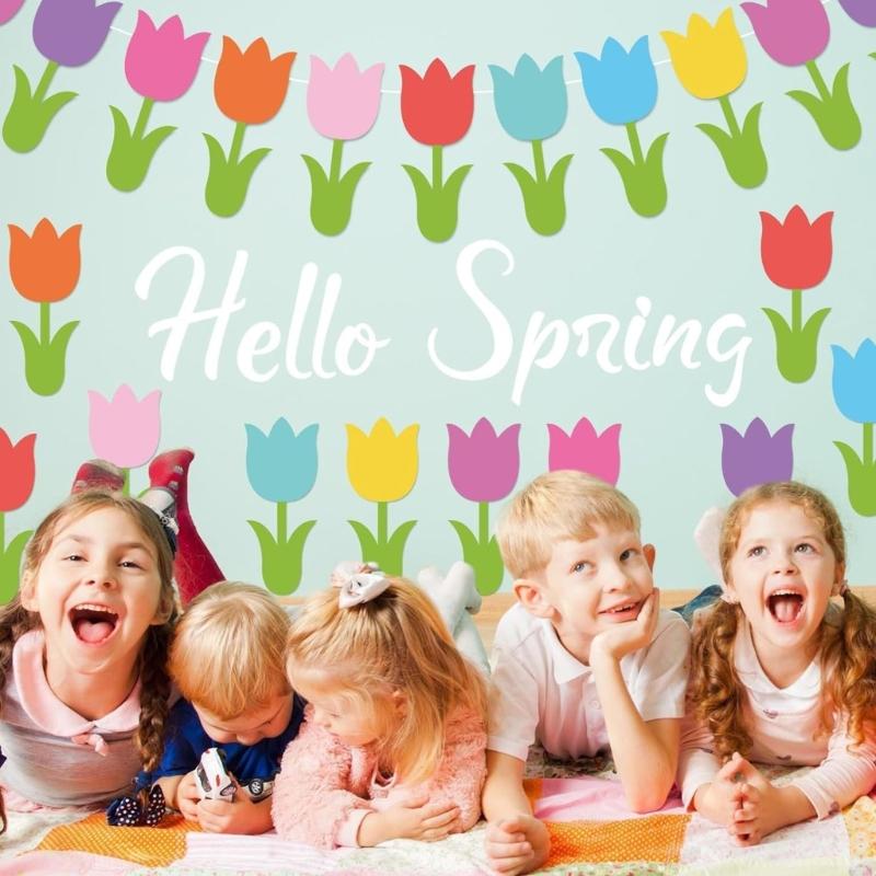 45 Pieces Tulips Shaped Paper Cutouts Spring Flower Designs for Wall Decoration and Kids Crafts