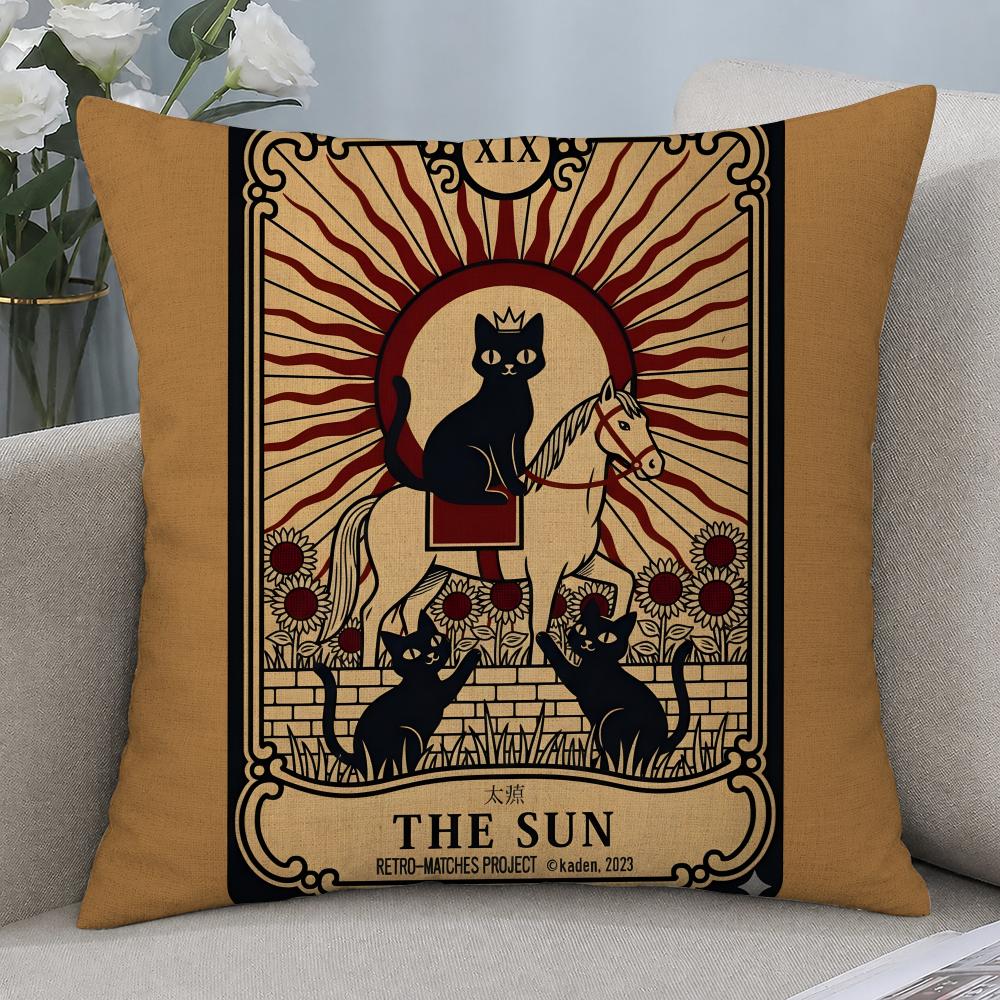 Art Tarot Card Cat Cushion Cover Cushion Covers Natural Linen Breathable Sofa Bedroom Decor Pillowcase