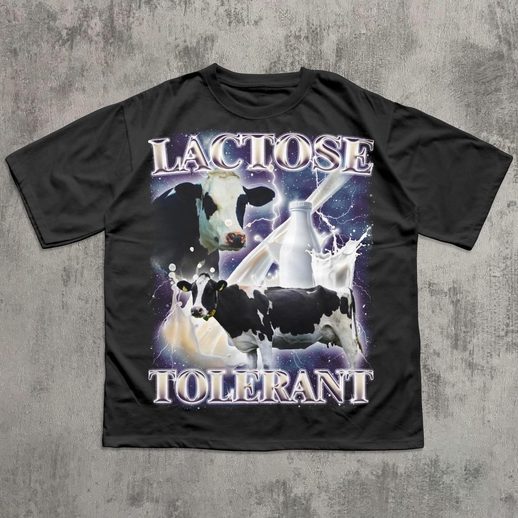 Lactose Tolerant Funny Meme T-shirt, 90s Retro Shirt, Unhinged Shirts, Vintage Graphic Tee, Milk Tshirt, Silly Joke Tees, Cringe Clothes