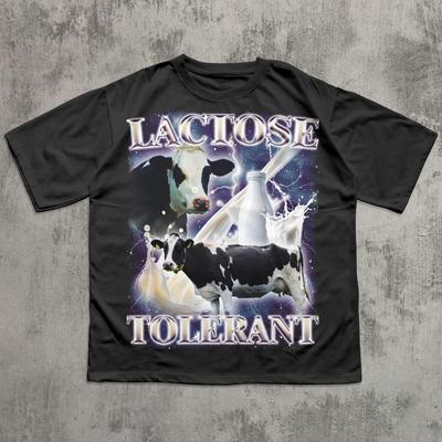 Lactose Tolerant Funny Meme T-shirt, 90s Retro Shirt, Unhinged Shirts, Vintage Graphic Tee, Milk Tshirt, Silly Joke Tees, Cringe Clothes
