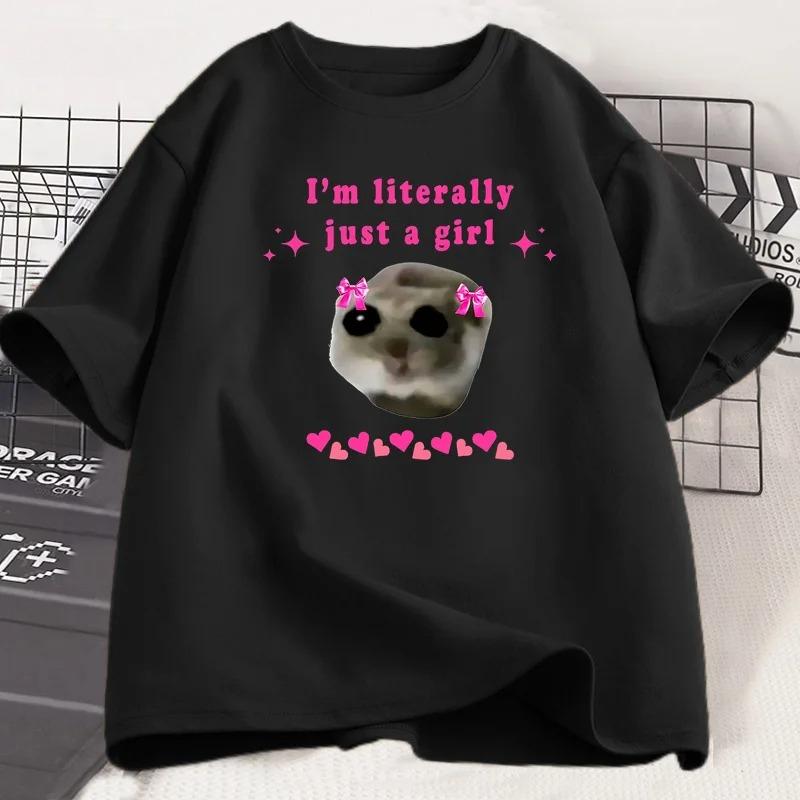 Funny Sad Hamster Im Just Little Girl Crew Neck T Shirt Casual Daily Short Sleeve Graphic Top For Unisex Unisex