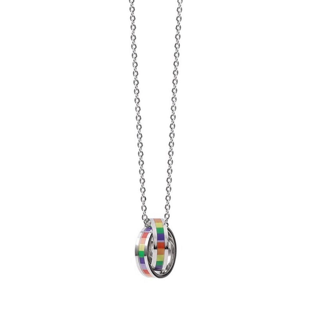 Pride Day Ring Pendant Necklace Turkish Charm Titanium Steel Necklace Rainbow Necklace  Pride Month