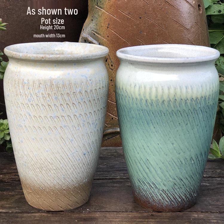 Handmade Coarse Pottery Zisha Succulent Pot - Purple Joy Cliff Trunk Design Medium-Ceramic