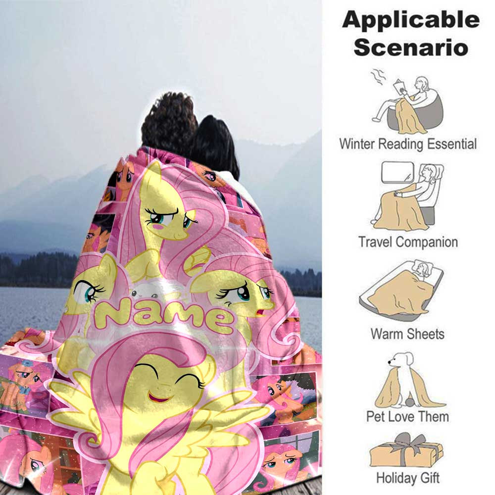 Little Pony (12) Customize Your Name Blanket Throw Personalized Blanket Soft Warm Cozy Perfect for Office Livingroom Nap Bed for All Occasions