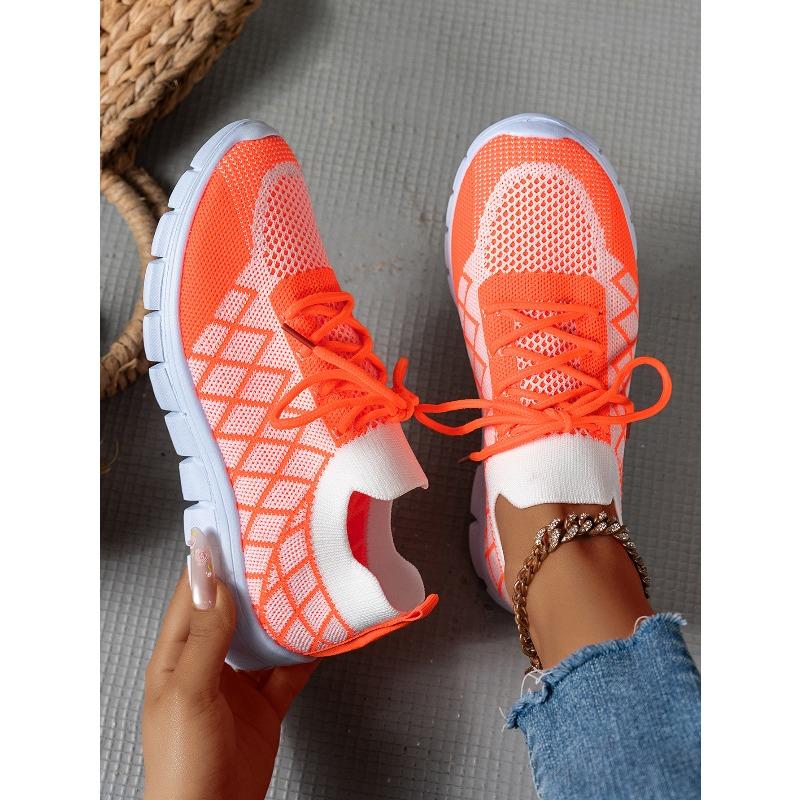Women's Breathable Knit Lace-Up Casual Sports Shoes, Thick-Soled Trendy Footwear, Available In Large Sizes.