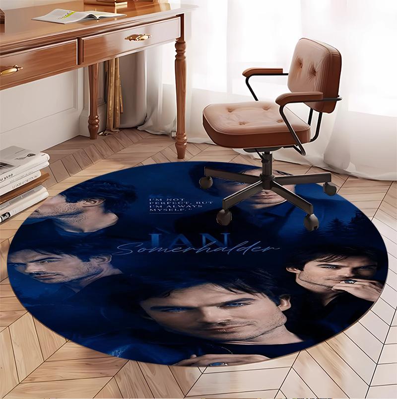 Damon Salvatore Pattern Round Rug, Indoor/Outdoor Mat, for Picnic, Gameroom, Bedroom, Office, Living Room, Home Decor Carpet, Birthday Gift