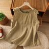 New Chinese style national style cotton embroidery comfortable and simple small vest coffee embroidered shirt sleeveless top women
