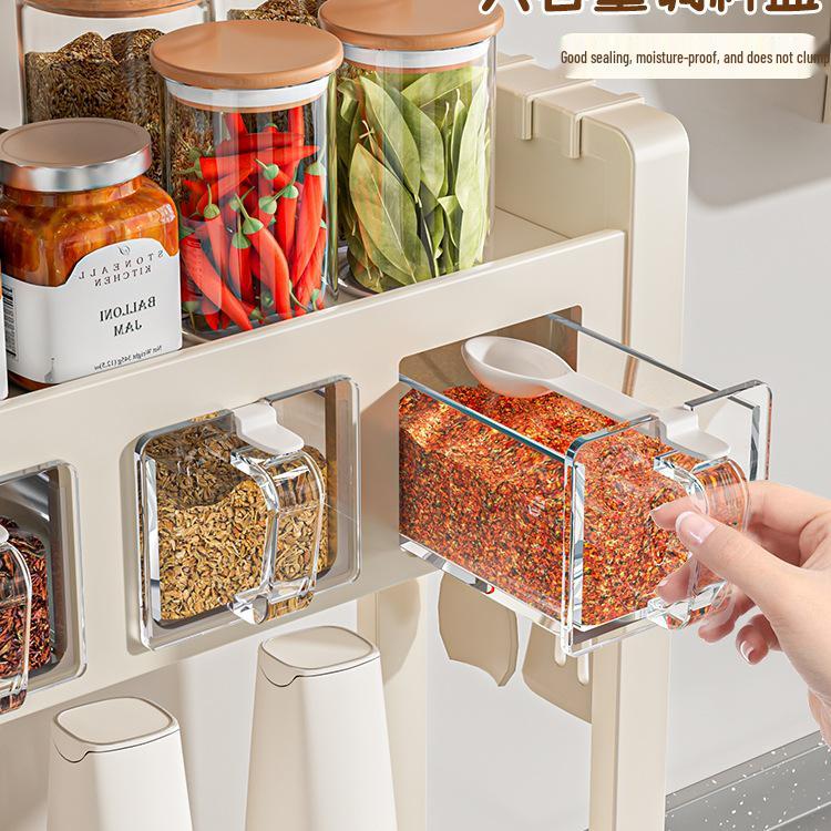 White Multifunctional Seasoning Rack & Knife Holder with Spice Storage Canisters
